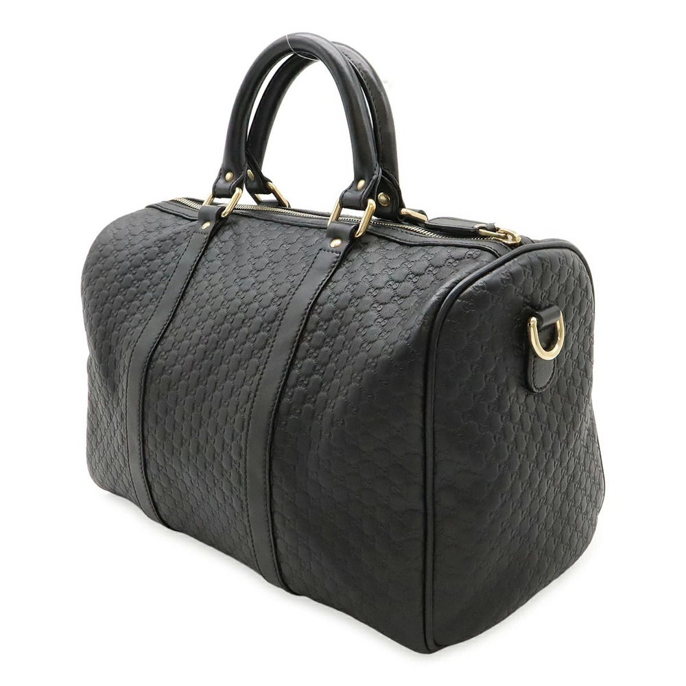 Gucci Black Microssima Handbag Leather Boston Bag Black